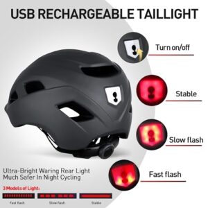 Lightweight Cycle Helmet for Men Women Sport Mountain Bicycle Helmet for Adult with LED Light Adjustable Urban Commuter Road Cycling Helmet Size 58-62cm