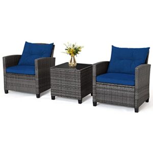 Metal Frame Garden Coffee Table and Sofa Chairs Set with Cushions