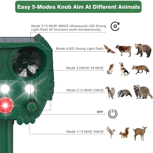 5 Modes Waterproof Adjustable Outdoor Deterrent Repeller with PIR Sensor & Flash Light For Dog