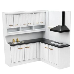 Dollhouse Kitchen 2Pcs Mini Kitchen Set 1/12 Scale Wooden Miniature Stove Cabinet & Sink Cabinet