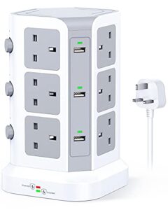 [13A 3250W] Surge Protector - 12 AC Outlets & 6 USB Ports Multi Plug Socket Power Strip with Heavy-Duty Extension Cable 2m for Home