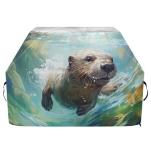 Outdoor Large Barbecue Cover Waterproof Animal Otters Heavy Duty Grill Cover Windproof Rip-Proof UV Protection Burner Gas BBQ Covers-Silver Coated Oxford Fabric for Weber Brinkmann Char-Bro