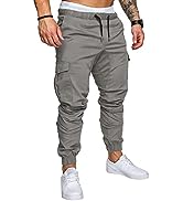 AlvaQ Mens Cargo Trousers Pants - Mens Joggers Cargo Casual Cotton Tapered Stretch Twill Drawstri...