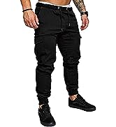 AlvaQ Mens Cargo Trousers Pants - Mens Joggers Cargo Casual Cotton Tapered Stretch Twill Drawstri...