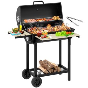 Portable Barbecue Grill with Height Adjustable Charcoal Tray & Temperature Gauge for Party