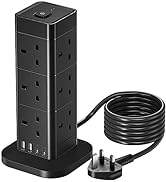 3M Tower Extension Lead with USB Slots, Hotimy 13A 8 Way Extension Lead Surge Protection with 2 T...