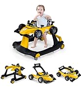COSTWAY Sit to Stand Walker, Adjustable Baby Push Along Walkers with Lights, Music and Detachable...