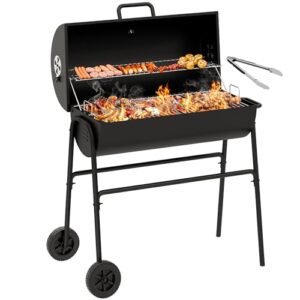 Portable Barbecue Grill with Height Adjustable Charcoal Tray & Temperature Gauge for Party