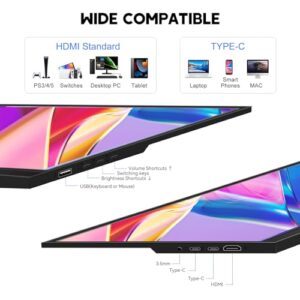 15.6 Inch FHD 1920x1080 Laptop Monitor USBC HDMI Kickstand &Speakers