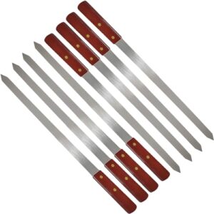 Reusable Flat Kabab Skewers with Wooden Handle for Grilling Sticks for Home