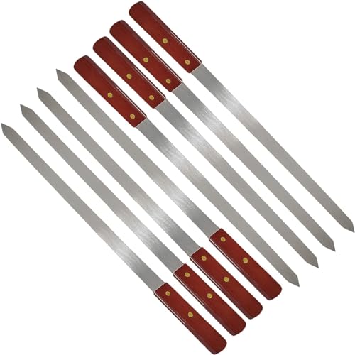 Reusable Flat Kabab Skewers with Wooden Handle for Grilling Sticks for Home