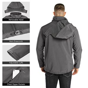 000ft Men's Waterproof Jackets Fleece Lining Softshell Jacket - Multi Pockets Outdoor Windproof Coat With Detachable Hood