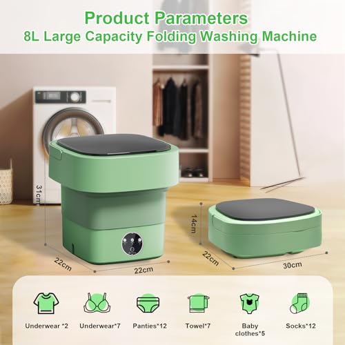 8L Large Capacity Foldable Mini Washing Machine with Spin Dryer and Blue Light