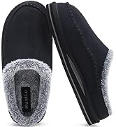 KuaiLu Mens Momery Foam Clog Slippers Comfy Handmade Stitch Microsuede Slip-on House Shoes With A...
