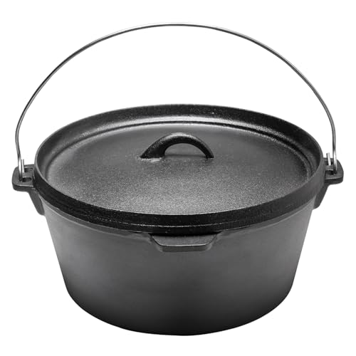 8L Pre-Seasoned Cast Iron Pot Cookware Pot with Lid Steel Handle