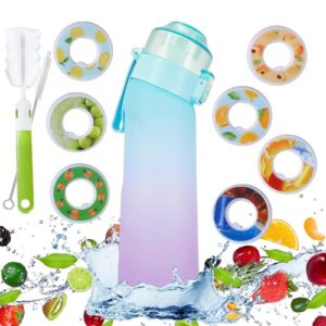 10Pcs Water Bottle Starter Set Blue Purple Drinking Bottle with 7 Flavour Pods Pack and 2 Brush