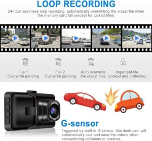 On-Dashboard Camera Video Recorder Dashcam for Cars with 3" LCD Display
