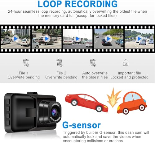 On-Dashboard Camera Video Recorder Dashcam for Cars with 3" LCD Display
