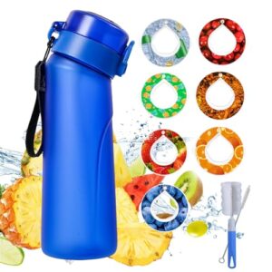 750ML Air Drinking Water Bottle with 7 Flavour Pods Starter Set BPA Free & Leak Proof 0 Sugar Calorie Fruit Fragrance with 2 Brush for Gym Sports Outdoor(Blue)