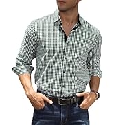AlvaQ Men’s Dress Shirts Plaid 100% Cotton Button Down Long Sleeve Regular Fit Formal Business Sh...