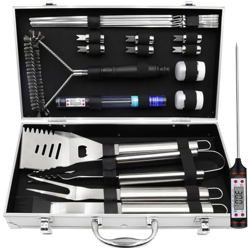 Heavy Duty Grilling Utensils Versatile BBQ Accessories Kit with Aluminum Case for Backyard Outdoor Camping Cooking Travel
