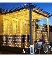 Solar Curtain Lights, 6M X3M 600LED Solar Fairy Curtains String Lights Waterproof with Remote Con...