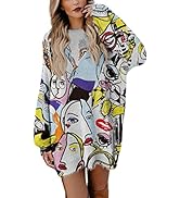 YESNO Women Cardigans Knitted Graphic Long Sleeve Jumpers V-Neck Button Sweaters Tops with Pocket...