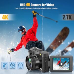 Oiadek 4K 48MP Autofocus Vlogging Camera with 32G Memory Card 16X Digital Zoom