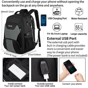 18.4 Inch Travel Laptop Rucksack with USB Charging Port Business Flight Approved Carry On Backpack