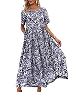 YESNO Women Dresses Casual Plus Size Bohemian Short Sleeve Floral Long Maxi Summer Beach Swing Dr...