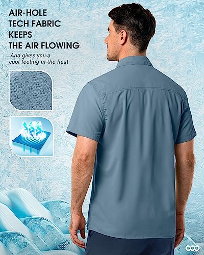 000ft Men's UPF 50+ UV Protection Short Sleeved Shirts Quick Dry Button Down Shirts Cooling Hiking Shirt for Travel Safari Fishing