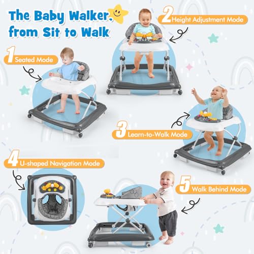 Foldable Push Along Walkers with Adjustable Height