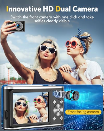 AutoFocus 4K Vlogging Camera with Dual Camera 48MP 16X Digital Zoom Kids Compact Camera with 32GB Memory Card Portable Point and Shoot Cameras for Teens Beginner (Black)