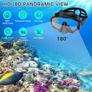 with Anti-Fog Panoramic View Snorkel Mask Made of Tempered Glass and Anti-Leak Dry Snorkel Tube