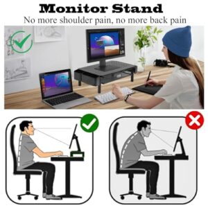 3 Height Adjustable PC Monitor Stand Riser with Drawer