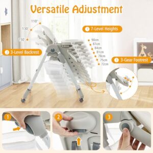 Adjustable & Folding Baby Highchair with Lockable Wheels