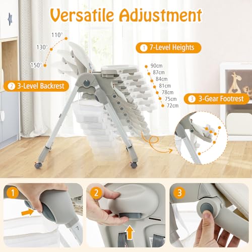 Adjustable & Folding Baby Highchair with Lockable Wheels