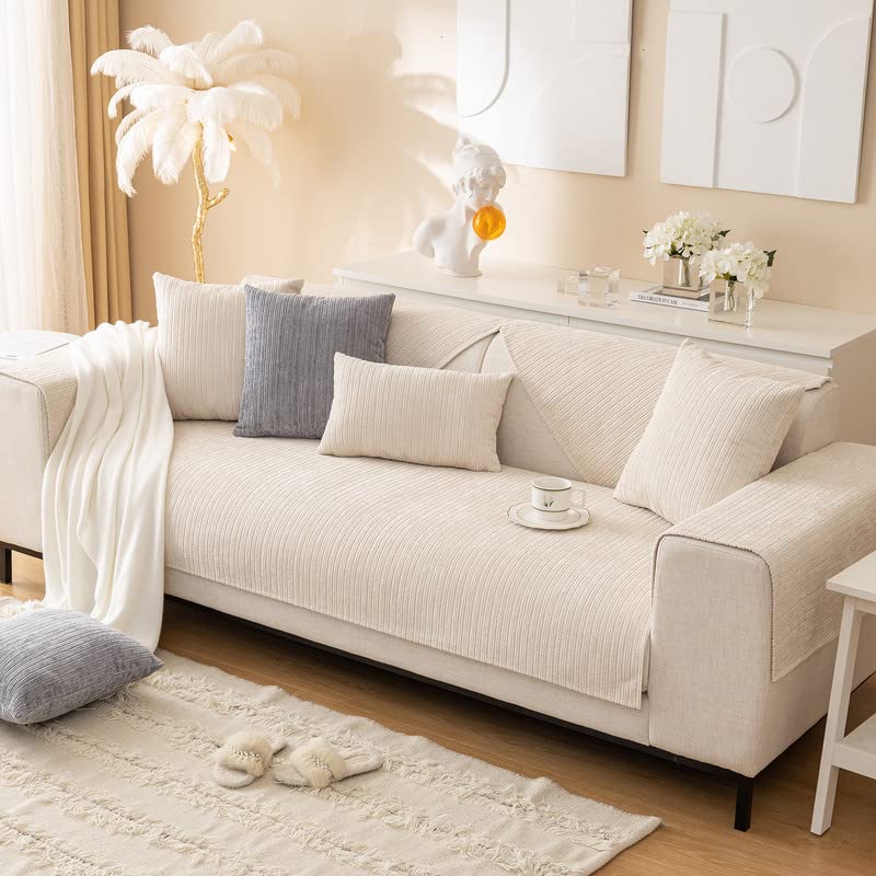 Sofa Slipcovers Furniture Protector for Living Room (Milk White
