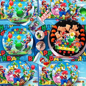 177pcs Super Mario Party Decorations&Tableware Set-Mario Bros Balloons Backdrop Banner & Mario Party Plates Cups Table Cloth etc Mario Themed Party Decoratio