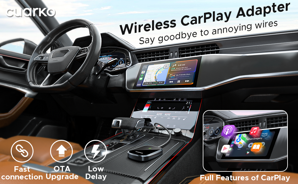 Wireless caplay adapter help you to connect your phone and car for apple carplay easily