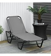 Outsunny Sun Lounger Reclining Chair Portable Armchair with Pillow for Garden Patio Outside Alumi...