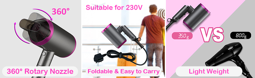 Travel Hair Dryer Professional with Diffuser, Hairdryer Low Noise Lightweight Blow Dryer5