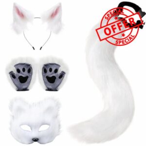 Fox Costume 1 Set Realistic Plush White Themed Decorative Therian Gear Includes Fox Mask