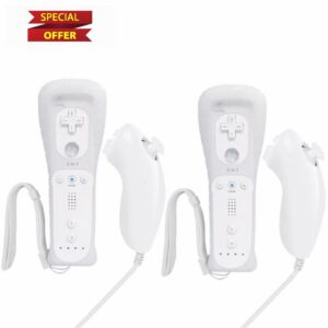 DSYJ Motion Controller for Wii Replacement Remote Built in Wii U Motion Plus Remote Controller and Nunchuck 2 Sets White