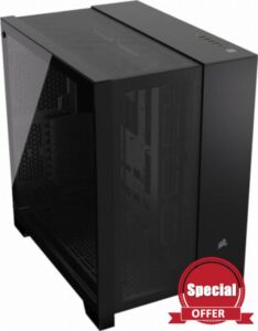 CORSAIR 6500D AIRFLOW Mid-Tower ATX Dual Chamber PC Case – Tempered Glass – Reverse Connection Motherboard Compatible – No Fans Included – Black