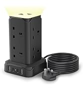 Extension Lead with USB Solts and Night Light, 20W USB C Fast Charger, (13A 3250W)4 USB Ports & 8...