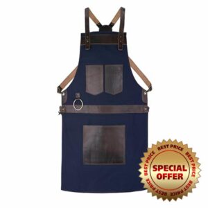 Top Grain Leather Blue Canvas Crossbody Apron Butcher Apron - Cook Apron - BBQ Apron - Cooking Apron - DIY Apron - Woodwork Apron Gift for Him Gift for He