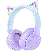 ONITOON Headphones for Kids, Wireless Bluetooth Headphones Over-Ear with Cat Ears LED Lights, Fol...