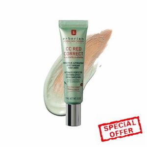Erborian CC Red Correct with Centella Asiatica - Complexion Perfector and Imperfection-Covering Corrector - Cosmetic Care with Color Correction for Face with SPF 25