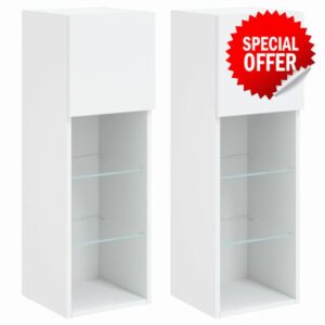 idaXL Wall-Mounted TV Cabinets with LED Lights – 2 pcs Engineered Wood Media Units With Storage Space